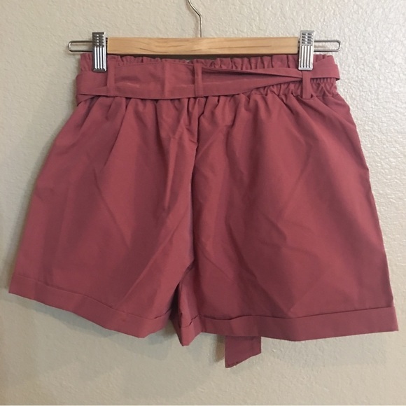 Paperbag Ruffle Tie Summer Polyester High Waisted Pockets Shorts Rose Small - Picture 3 of 8